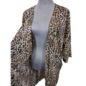 Leopard Print Duster Open Front Kimono Sleeve Lightweight Thin Cover Up Medium